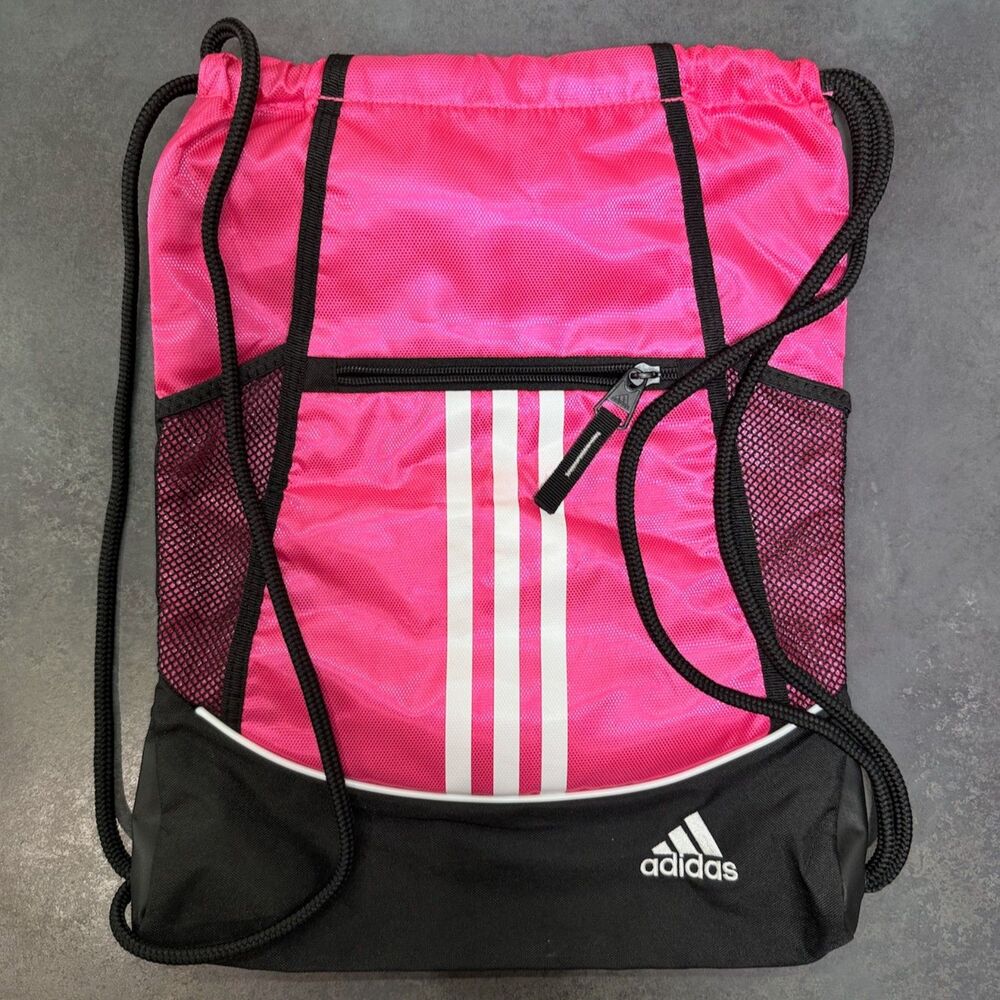 Adidas Alliance II Hot Pink Black Drawstring Sackpack Backpack Mesh Sides - Picture 4 of 4